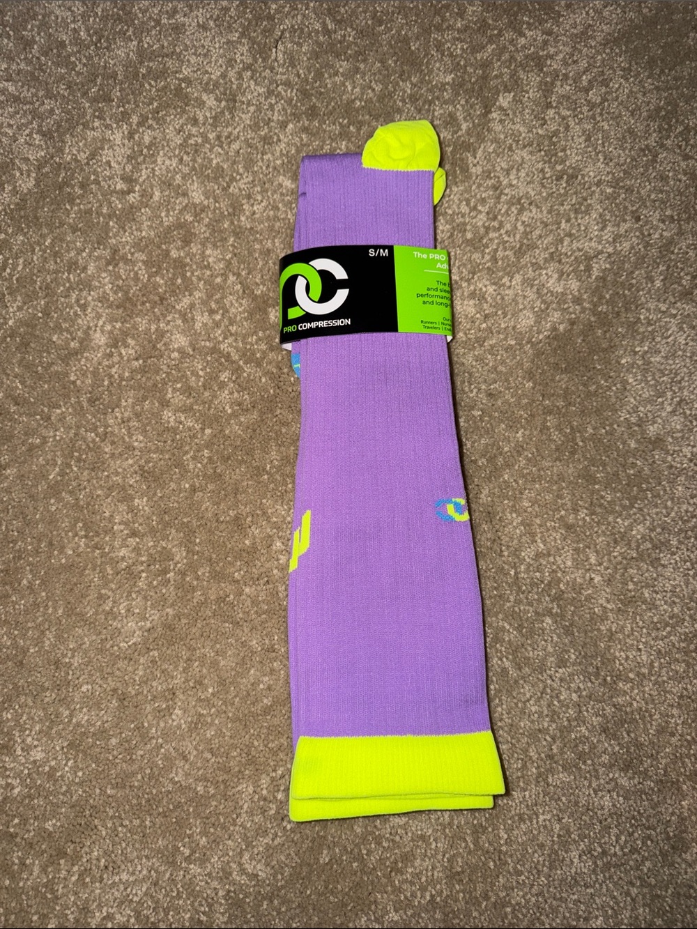 Purple & Neon Yellow Compression Socks - S/M